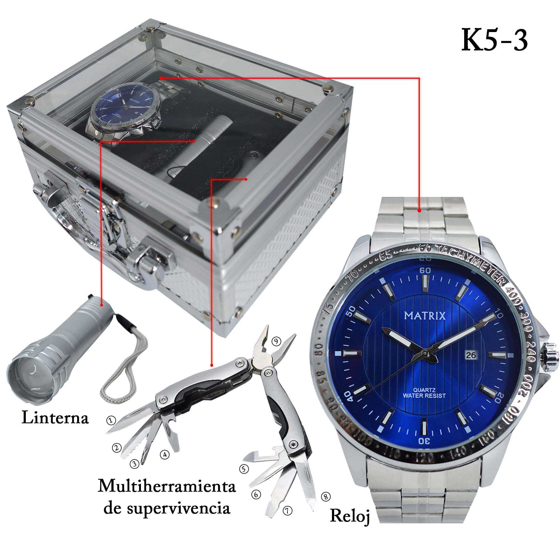 Vista 2 de K5 RELOJ MATRIX + LINTERNA Y MULTIHERRAM - K5: K5-2 PLATA/BLANCO